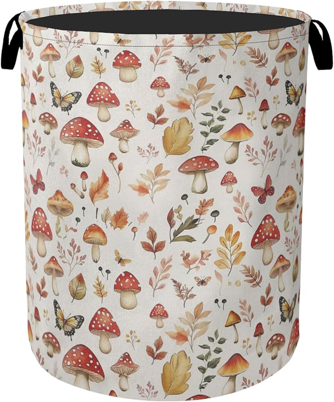 Fall Mushroom Laundry Hamper - Waterproof Fabric Laundry Basket with Handles, Foldable Storage Basket for Laundry,Bedroom,Dorm