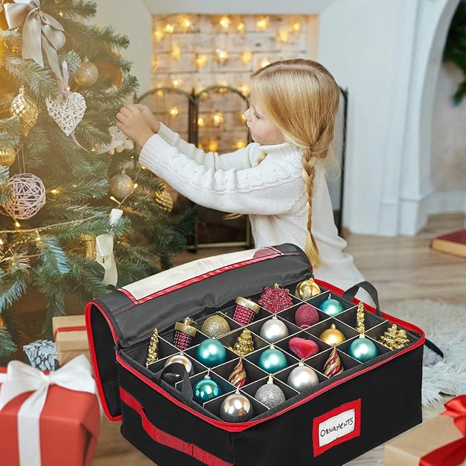 HOLDN’ STORAGE Christmas Ornament Storage Box with Dividers - Fits 96-3” Ornaments, 4 Removable Trays, Durable & Space-Saving, Clear Top Lid, Convenient Storage Designed, Black
