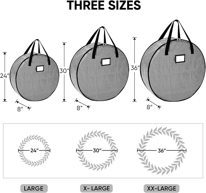 BALEINE Wreath Storage Container, 2 Pack Christmas Wreath Storage Bag with Tear Resistant PE Material and Reinforced Handle for Holiday Xmas (Grey, 30"x8")