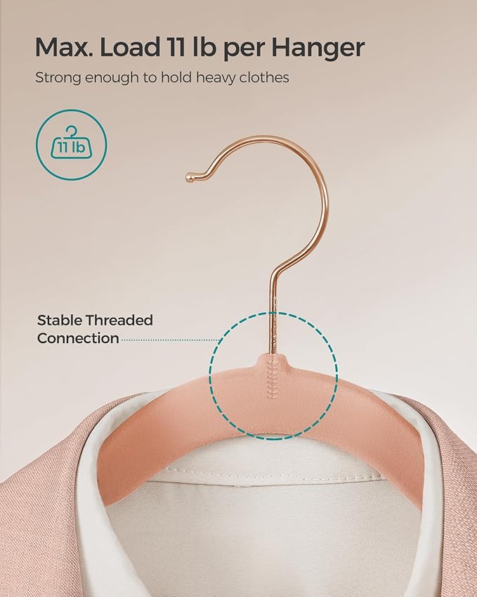SONGMICS Velvet Hangers 50 Pack, Non-Slip Clothes Hangers, Suit Hangers with Shoulder Notches, Pants Bar, 360° Swivel Hook, Space-Saving, for Closet, Jelly Pink UCRF029PK05