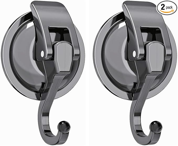 2 Pack Suction Cup Hooks for Shower, Bathroom, Kitchen, Glass Door, Mirror, Tile – Loofah, Towel, Coat, Bath Robe Hook Holder for Hanging – Waterproof Wreath Hanger (2Pack, Gun-Grey)