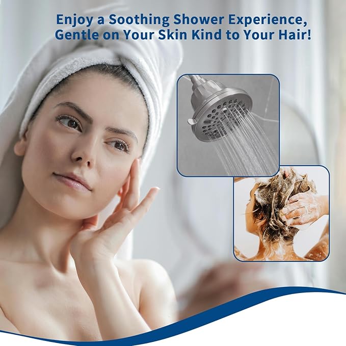 Filtered Shower Head - Shower Filter for Hard Water | Water Softener Shower Head Reduce Impurities for Healthier Scalp, Reduce Hair Shedding,Soothe Dry Skin-Nickel