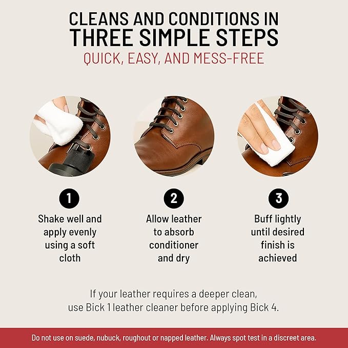 Bick 4 Leather Conditioner and Leather Cleaner 2 oz - Will Not Darken Leather - Safe of Leather Apparel, Furniture, Jackets, Shoes, Auto Interiors, Bags & All Other Leather Accessories