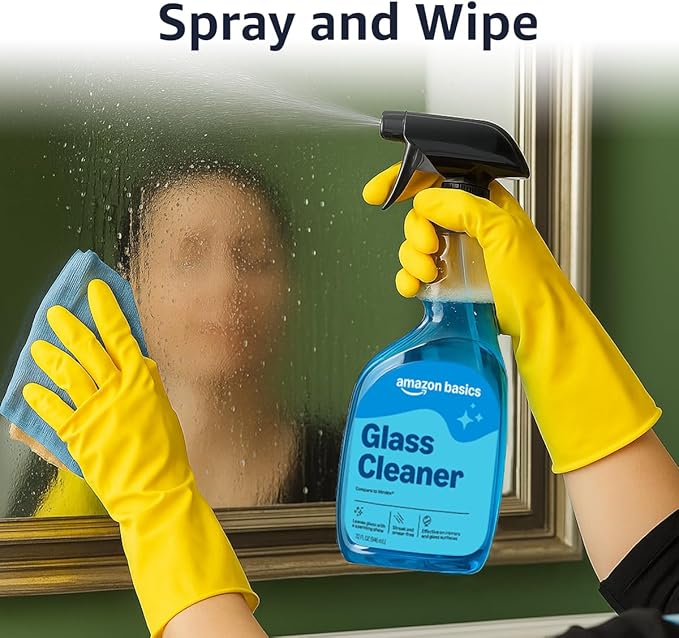 Amazon Basics Glass Cleaner, 32 Fl Oz, Pack of 2 with 1 Sprayer