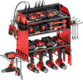 CCCEI Modular Power Tools Organizer with USB Charging Station, 4 Layer Drills and Battery Storage Wall Mount, Garage Shop Organization, Anniversary, Birthday, Gifts for Men, Father, 10FT Cord, Red.