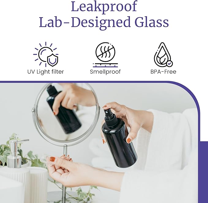 Infinity Jars 200 Ml (6.7 fl oz)Black Ultraviolet Glass Fine Mist Spray Bottle Cleaning Products Refillable Containers Homemade Perfume Blends Room, Sprays Bath Beauty Hair, Screw Top Bottles 10-Pack