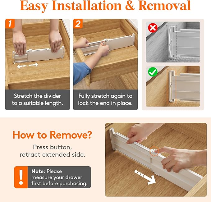 Lifewit 4" High 14 Pack Drawer Dividers, 10.5-16.5" Drawer Divider for Clothes, Adjustable Dresser Drawer Organizers, Plastic Drawers Separators for Clothes, Bedroom, Bathroom, Kitchen, Closet