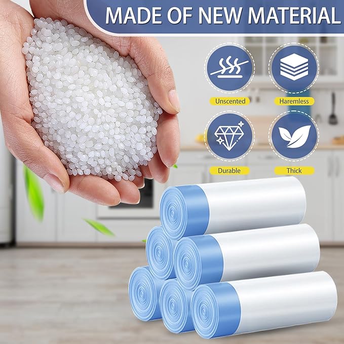 T.FORING 18 Gallon Trash Compactor Bags with Drawstring - 120 Count Heavy Duty 1.7 Mil Garbage Bags 68 Liter Tall Kitchen Bin Liners Unscented White for Home Yard Lawn