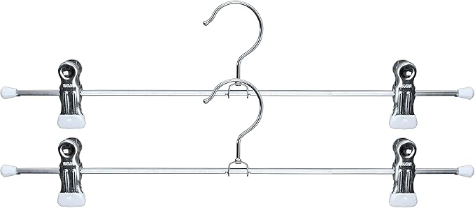 Mawa by Reston Lloyd Non-Slip Space-Saving Clothes Hanger for Pants & Skirts with Two Clips, Style K/40D, Set of 2, 15-3/4", White