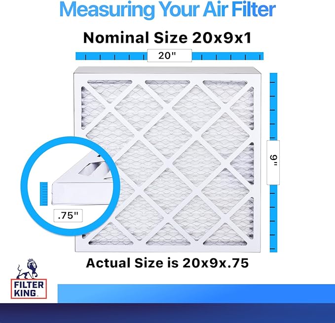 Filter King 20x9x1 Air Filter | 4-PACK | MERV 8 HVAC Pleated A/C Furnace Filters | MADE IN USA | Actual Size: 20 x 9 x .75"