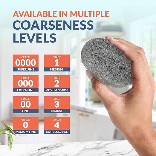 PAMI Steel Wool #00 Fine for Cleaning Glass Pack of 8, Fine Steel Wool Pads for Polishing, Buffing, Removing Grease and Grime