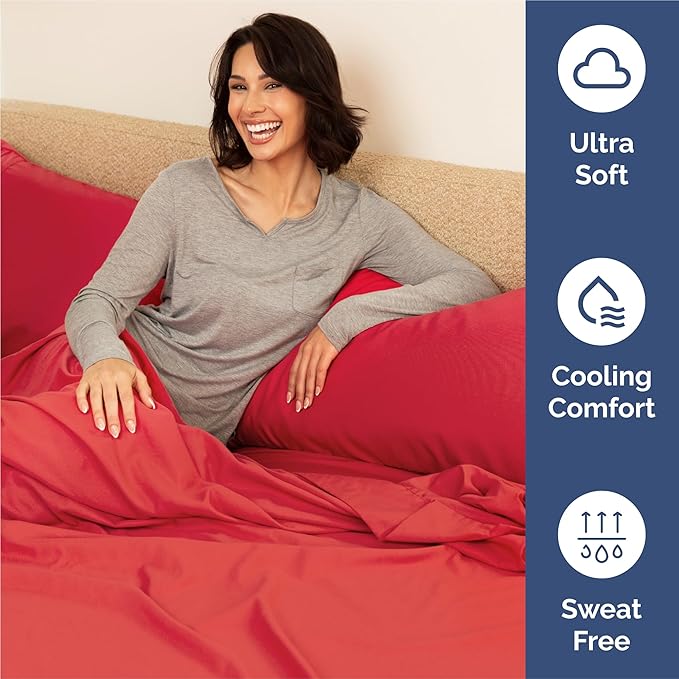Split King 7 Piece Sheet Set - Comfy Breathable & Cooling - Ultra-Soft Hotel Luxury Bedding Set with 8-16 Inch Deep Pockets - 1 Flat & 2 Fitted Sheet & 4 Pillowcases - Wrinkle Free & Easy Care - Red