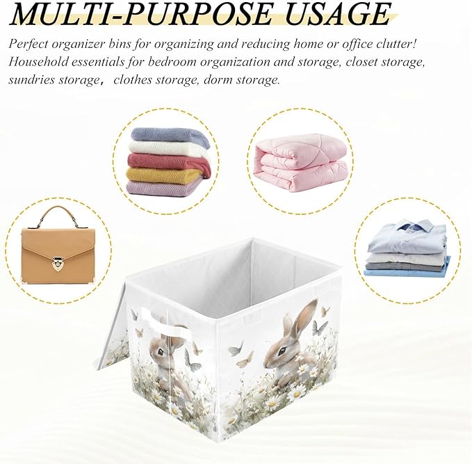 senya Easter Baskets Collapsible Storage Bins with Lids, Bunny Butterfly Flower B Storage Boxes Clothes Baskets for Organizing