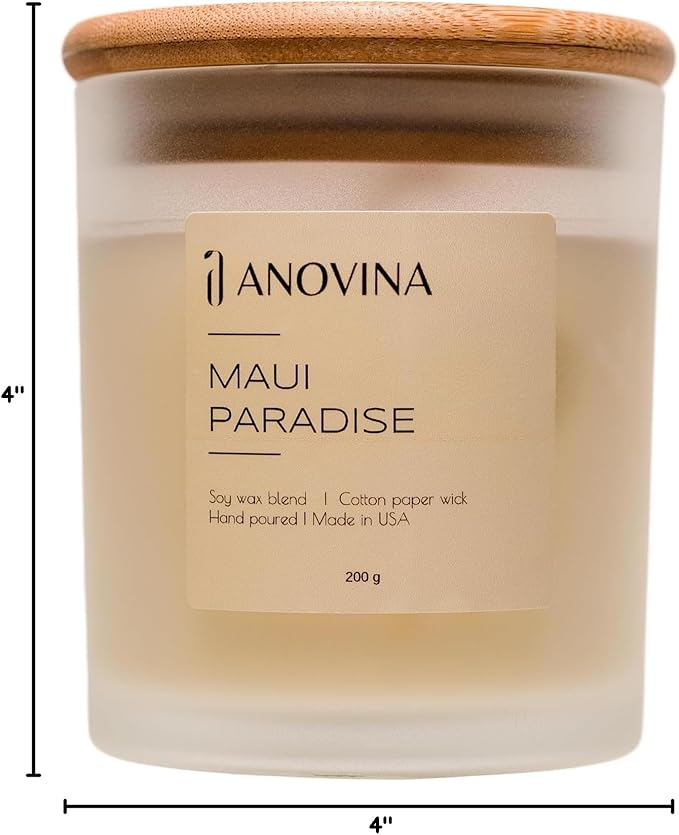 Anovina Maui Paradise Hawaii Candle for Home Scented – Hawaiian Gifts for Women – Natural Soy Wax Blend, 60 Hours Burn – Notes of Persimmon, Papaya, Pikake, and Jasmine