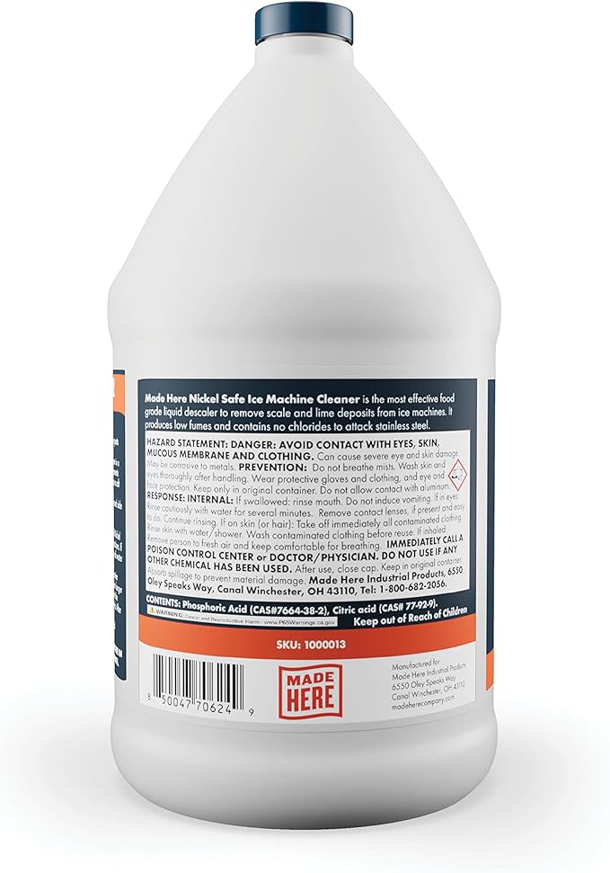 Made Here Co. Ice Machine Cleaner - Nickel-Safe Descaler for Effective Cleaning- Ideal for Nickel Components - Ideal for Home or Commercial Use, 1 Gallon, Pack of 1