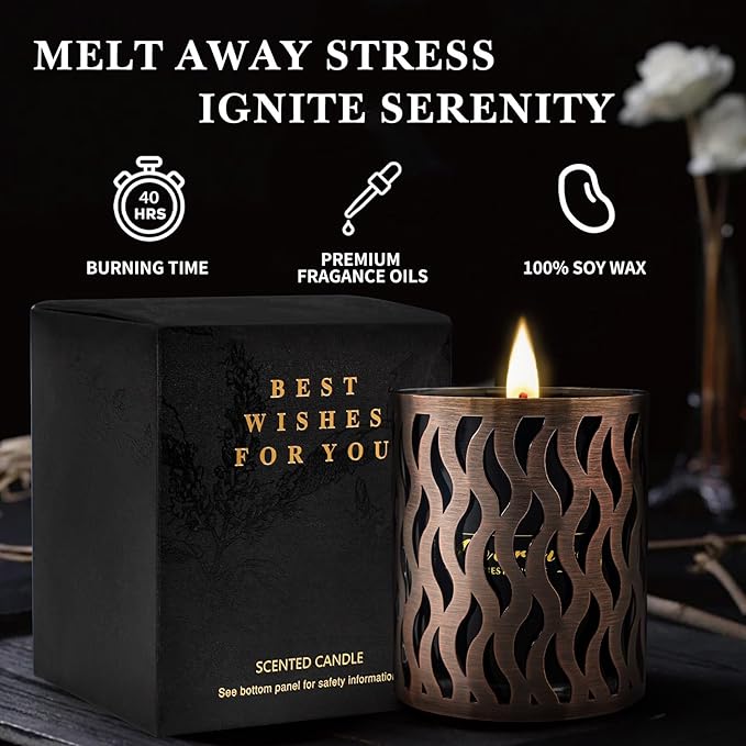 6 Pack Scented Candles Set, Men Candle Set, Gift for Men, 3 Pack Candles for Home with 3 Candle Holders, 120 Hour Soy Wax Aromatherapy Candle, Birthday Present Gifts for Dad with Gift Box