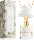 Cocorrína Reed Diffuser Set,6.7oz (200ml) Clean Linen Scented Diffuser with 3 White Rose Foam Flowers & Cotton Sticks, Home Fragrance Reed Diffuser for Bathroom Shelf Decor