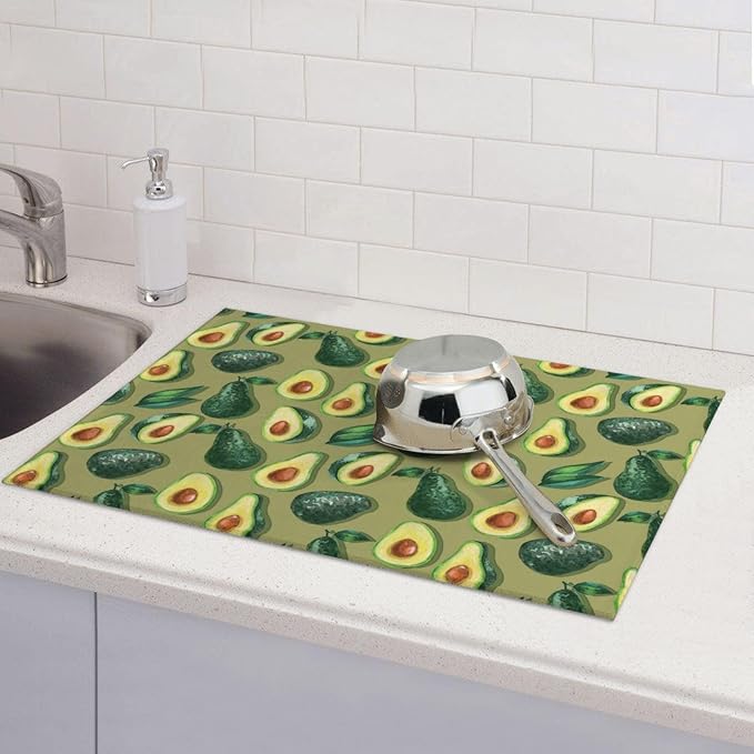Green Avocado Dish Drying Mat 18x24 For Kitchen Counter Absorbent Microfiber Dishes Pad Dish Drainer Rack Mats Fast Dry Kitchen Accessories