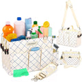 FifthStart Cleaning Caddy for Cleaning Supplies - Large Cleaning Bag Organizer Tote with Shoulder Strap, Mesh Base & Adjustable Dividers - Heavy Duty Cleaning Bags for Housekeepers (Blue Check, Large)