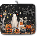 Kwlegh Halloween Dish Drying Mat for Kitchen Counter 16x18 Inch Black Ghost Pumpkins Dog Boo Skull Dishes Drainer Mats Absorbent Microfiber Washable Dish Draining Pad for Sink Coffee Bar