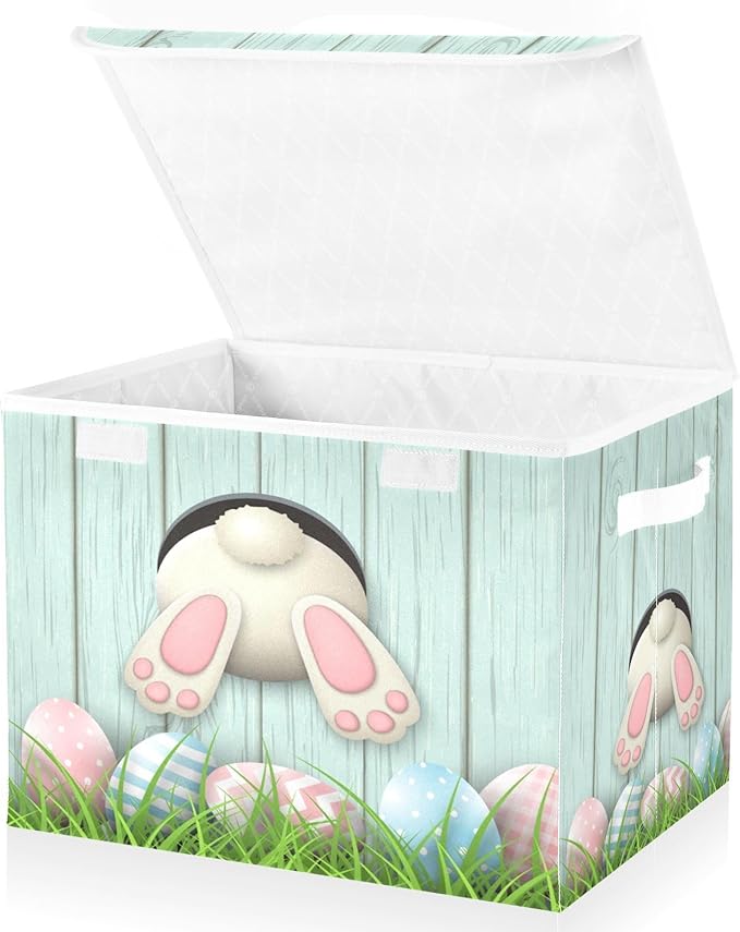 senya Easter Storage Baskets Collapsible Storage Bins with Lids, Easter Bunny Bottom with Pink and Blue Eggs Storage Boxes Clothes Baskets for Organizing B06D22020 Pattern 3 One Size