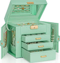 AKOZLIN 4-Tier Jewelry Box Leather Jewelry Storage Organizer with 3 Drawers Lockable for Women Girls Ring Necklace Earring Bracelet Holder with Mirror