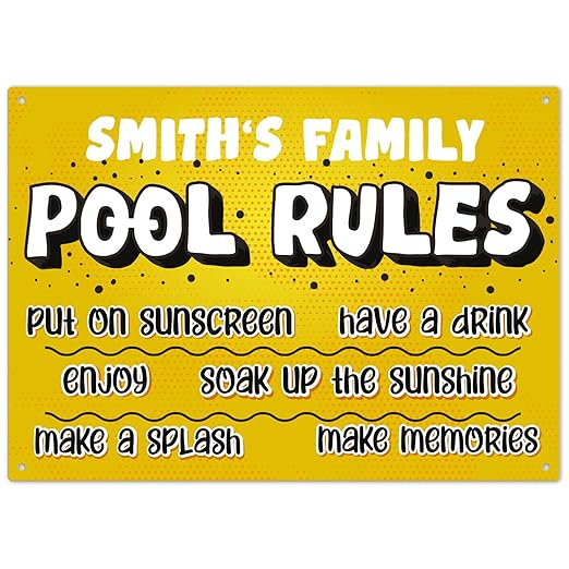 Custom Pool Sign, Pool Rules Put On Sunscreen For Pool Décor Sign, 10x14 Inches, Rust Free .040 Aluminum, Fade Resistant, Made in USA by Sigo Signs