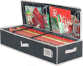 HOLDN' STORAGE Premium Wrapping Paper Storage Container - Durable 600D Tear-Proof, Fits 27 Rolls Gift Wrap, Extra Pockets for Ribbons & Bows, Underbed Storage - Ideal for Holiday Christmas, Black/White Trim