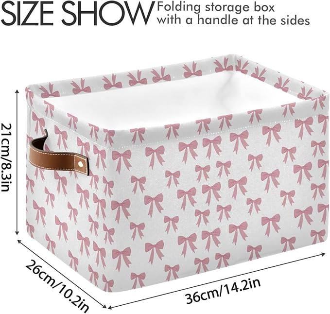ALAZA Ribbon Bow Cute Foldable Storage Box Storage Basket Organizer Bins with Handles for Shelf Closet Living Room Bedroom Home Office 1 Pack