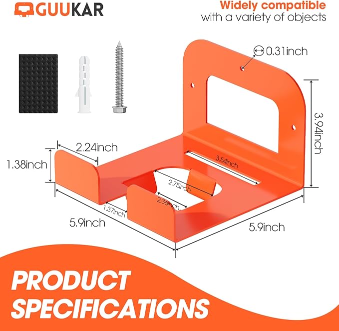 4-Pack Garage Organizer Trimmer Rack, Weed Eater Hanger, Matel Wall Hooks Weed Wacker Holder, Heavy Duty Wall Hangers for Grass Trimmer, Hedge Trimmer, Garden Tools Storage, Orange
