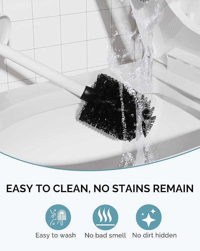 WZKALY Toilet Brush and Holder Set, Stainless Steel Toilet Bowl Brush with Lid, Rust Proof Toilet Cleaner Brush with Caddy, Durable Bristles, Splash Proof, Ideal for Bathroom（1 Pack, White）