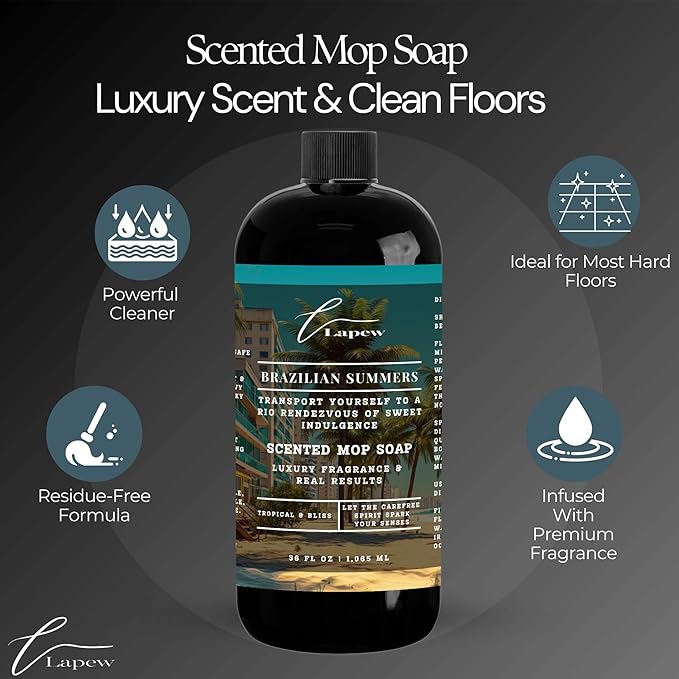 Lapew Brazilian Summers Scented Mop Soap Concentrate 36 oz | Premium Fragranced Floor Cleaner | Streak-Free | Hard Floor Cleaning Solution | Eco Friendly | Made in USA