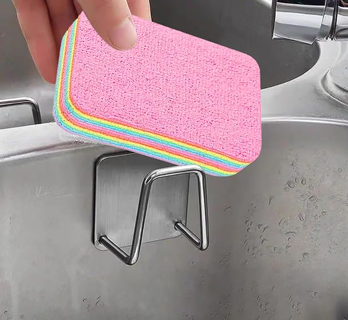 Generic 12 Layer Microfiber Sponge, Rainbow, 4 Pack, Dual Sided, Absorbent, Reusable, Multi-Purpose, Kitchen Sink Holder