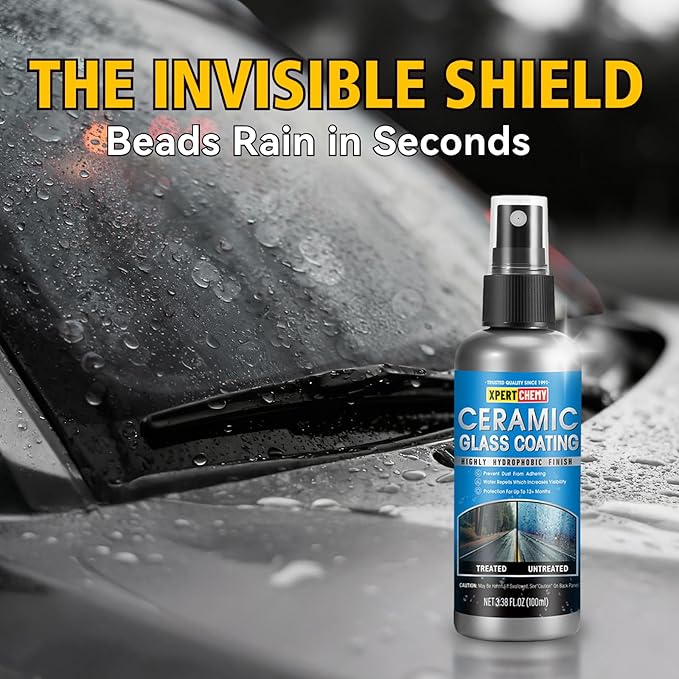 XPERTCHEMY Ceramic Rain Repellant Windshield, Glass Coating Spray, Hydrophobic Protective Formula, Advanced Rain Windshield Water Repellent for Cars, Mirrors and Other Glass Surfaces
