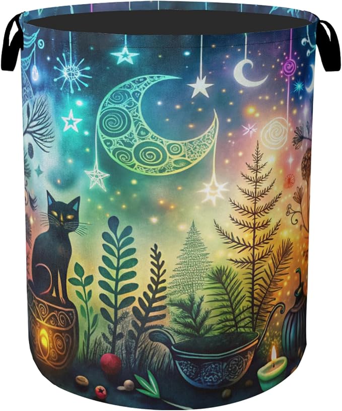 Gothic Black Cat Halloween Laundry Basket - Heavy Duty 60L Dirty Clothes Organizer, Water Resistant Foldable Hamper for Men Women