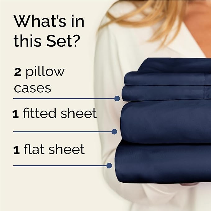 Twin XL 4 Piece Sheet Set - Comfy Breathable & Cooling - Ultra-Soft Hotel Luxury Bedding Set w/ 8-16 Inch Deep Pockets - 1 Flat & 1 Fitted Sheet & 2 Pillowcases - Wrinkle Free & Easy Care - Navy Blue