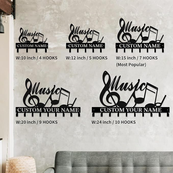 Personalized Custom Music Wall Hooks,Metal Music Room Art Clothes Hooks,Metal Music Wall Home Storage Decorative,For Front Door, Hallway, Kitchen, Bedroom,Keys,Hats (Style J)