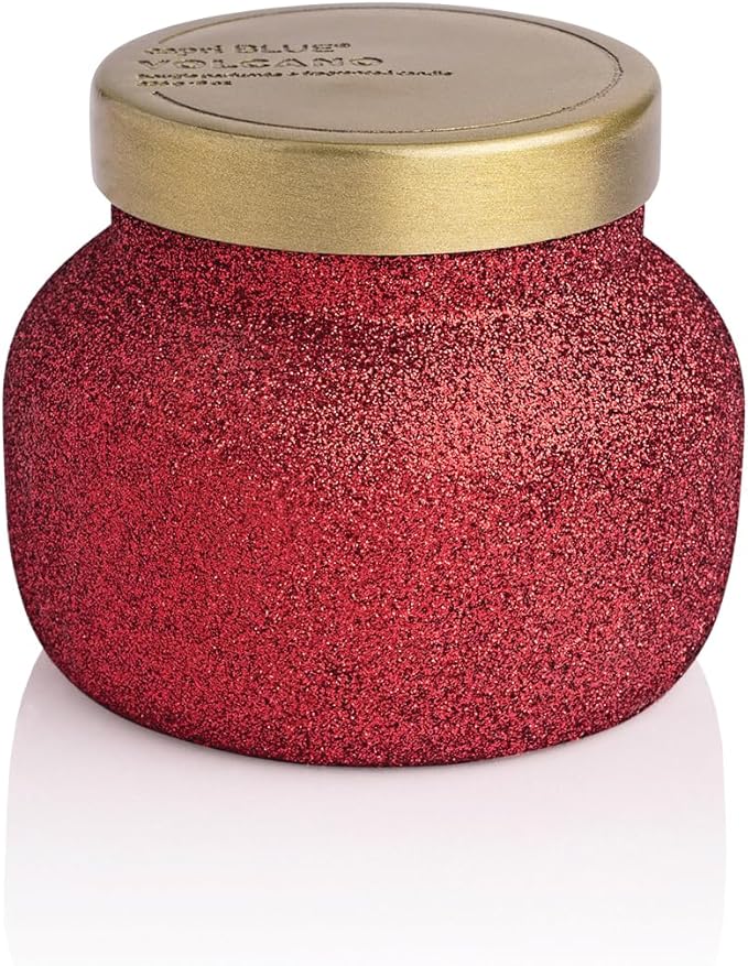 Capri Blue Petite Glam Jar Candle - Long Lasting Soy Wax Blend - Glitter Candles for Home Scented with Luxury Holiday Scents - Notes of Tropical Fruits & Sugared Citrus (Volcano, 8 oz)