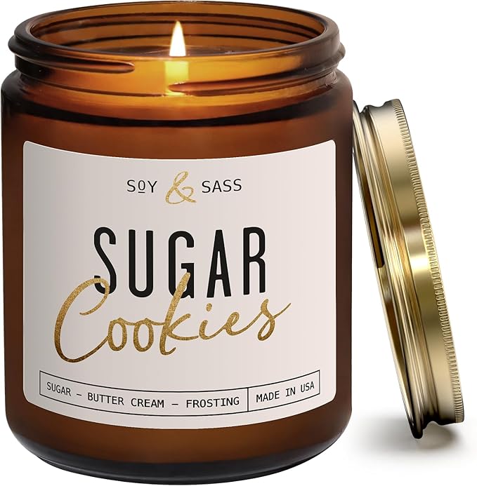 Sugar Cookie Candle, Cookie Candle – ‘Sugar Cookies’ Soy Candles, w/Sugar, Butter & Vanilla - Infused with Essential Oils I Christmas Candles I 9oz, 50 Hour Burn, Handmade in USA