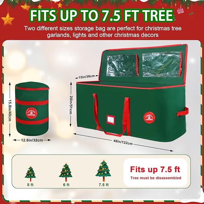 Christmas Tree Storage Bag 7.5Ft Tree Storage containers Bags 2 Piece Set with Small Storage Bag for Xmas Decorations (Red)