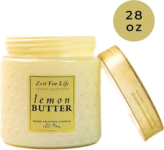 A Cheerful Giver - 28oz Large Scented Candle Jar with Lid- Zest for Life - 130 Hours of Burn Time, Gift for Women (Large, Lemon Butter)