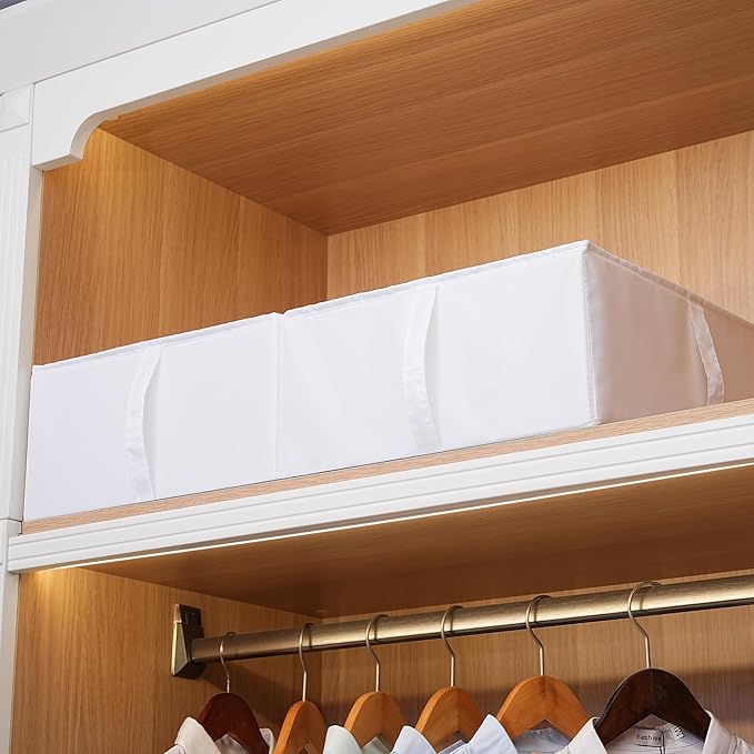 TYEERS Under Bed Storage Containers, Durable Fabric, Washable, Collapsible, Under Bed Storage Bins for Clothes, Blankets, Sheets, Shoes, 27.5x16.5x7 Inches, 4-Pack, White