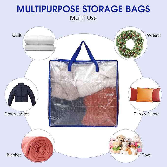 8 Pcs Clear Wreath Storage Bags 26 Inch Christmas Decoration Garland Container Door Garland Holiday Wreath Storage Holder with Handle and Zipper Heavy Duty Plastic Packing Totes(Blue)