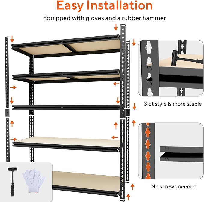 CXDMB 5 Tier Garage Shelving, 2500 LBS Adjustable Heavy Duty Garage Shelves,Metal Storage Shelves Unit for Basement,Warehouse,Pantry Kitchen