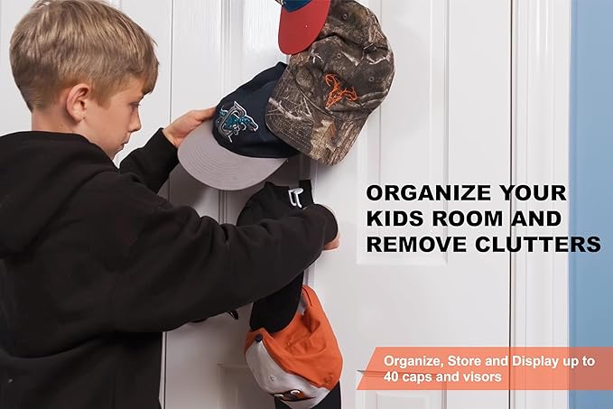 Perfect Curve Cap Rack | Over-The-Door Hat Organizer | Nine hooks holds 9-18 Caps | Baseball Cap Rack for Door | 1 Strap | Black