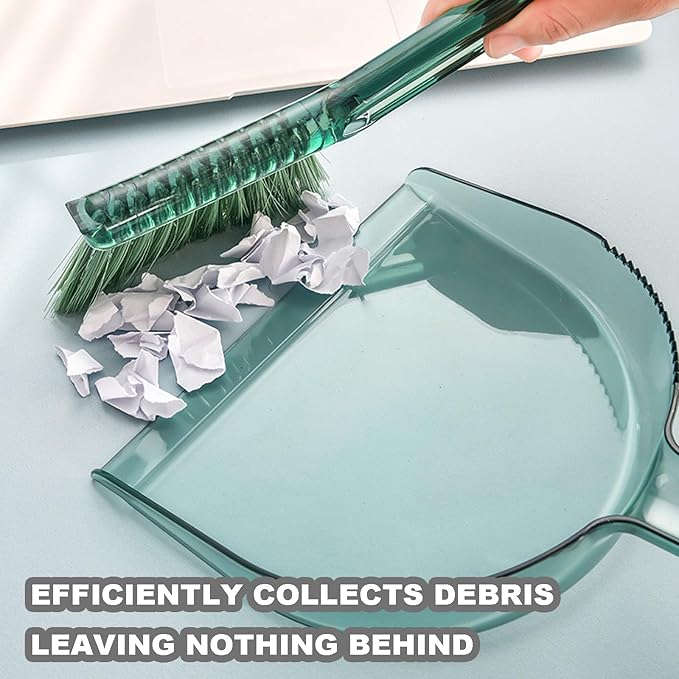 Small Broom with Dustpan Combo Set Mini Broom and Brush Set Hand Sweeper for Cleaning Desk Office Kitchen Pet Nest (Transparent Green)