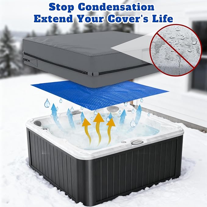 BigXwell Solar Pool Cover, Hot Tub Bubble Blanket,16-mil 7x7 Foot Square Spa Cover Hot Tub Solar Blanket, Heavy-Duty Heat Retaining Thermal Blanket