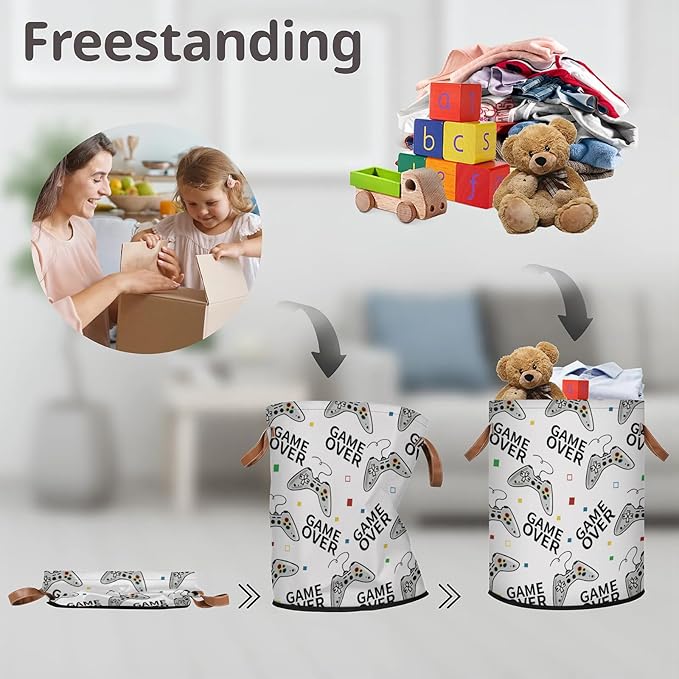 Play Game 62L Laundry Basket for Clothes Books Toys Adult Kids Rotundity Laundry Hampers Bin for Bathroom Kitchen Hotel
