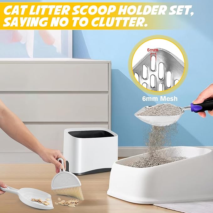 Apidgrowth Cat Litter Scooper with Holder,Metal Cat Litter Scoop, Kitty Poop Scooper Stand for Litter Box, Cat Caddy for Litter Scoop, Fast Sifting Kitty Poop Scooper Caddy Poop Scooper Stand