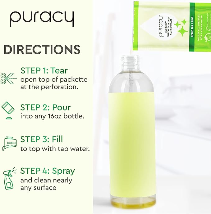 Puracy Multi-Surface Cleaner Packette - Plant-Powered Everyday Surface Cleaner - Natural All Purpose Cleaning Solution As Seen on TikTok (Green Tea & Lime, 0.5 fl oz)